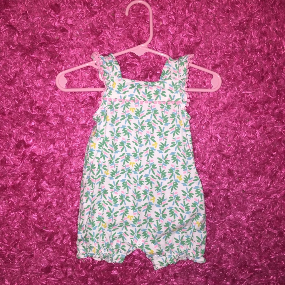 Carter’s bubble romper in pink green and blue